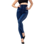 Fashion Leggings For Women Elastic Jeans Leggings Thermal Stripe Print Imitation Denim Leggings Tights Hiking Pant Outfits Hip Yoga Pants