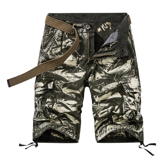 Birdeem Men Casual Solid Zipper Button Multi-Pocket Cropped Cargo Shorts