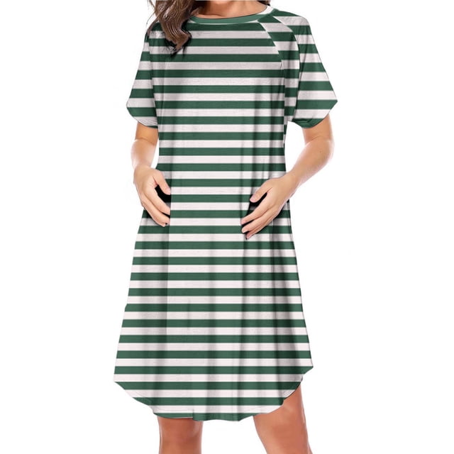 Bwiyojiz Mode Tailles P-TTG Fermeture Éclair Latérale Allaitement Maternité Imprimé Robe à Manches Courtes Col Rond pour Femmes Enceintes Pyjama Décontracté, Vert