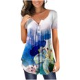 thumbnail image 2 of HKEJIAOI Femmes Mode Col en V Tunique à Imprimé Floral Hauts Boutons T-shirt à Manches Courtes, 2 of 7