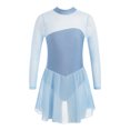 thumbnail image 1 of Sxiwei Kids Girls Long Sleeve Mesh Splice Figure Skating Dress with Rhinestone Keyhole Back Gymnastic Sky Blue 6, 1 of 6