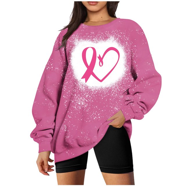 Penkiiy Chandail pour Femmes Mode Femmes Été Ample Imprimé T-Shirt à Col Rond Manches Longues Blouse Décontractée Rose Vêtements Y2K