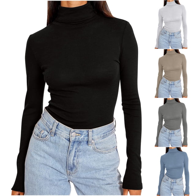 Sentmoon Hauts d'Été pour Femmes Col Rond Manches Longues T-Shirt pour Femme Grande Taille Extensible Ajusté Blouses Unies pour Femmes Confortable pour la Mode d'Automne TTG