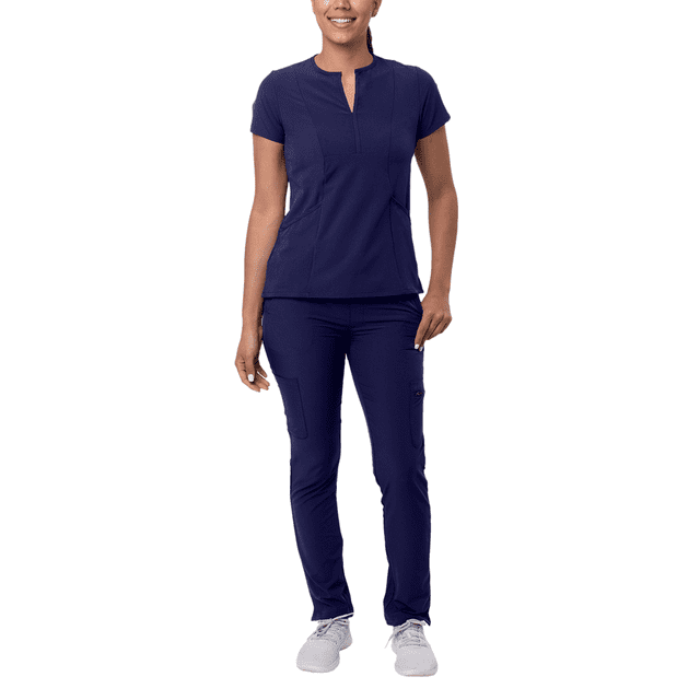 Adar Addition Go-Higher Scrub Set For Women - Notched V-Neck Scrub Top & Skinny Cargo Scrub Pants