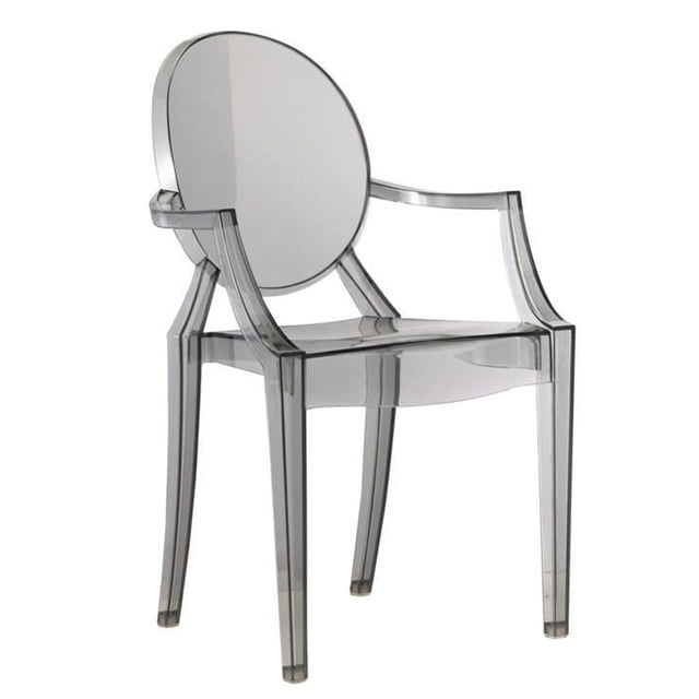 Plata Import - Chaise Fantôme avec Accoudoirs Couleur Fumée - Adultes, une Chaise de Salle à Manger en Acrylique Transparente Couleur Fumée avec Dossier et Accoudoirs Arrondis, Mesurant 36,5 par 21 par 22,5 Pouces, Conçue pour les Sièges de Cuisine et de Salle à Manger et Souvent Utilisée comme Chaise de Bureau Élégante.