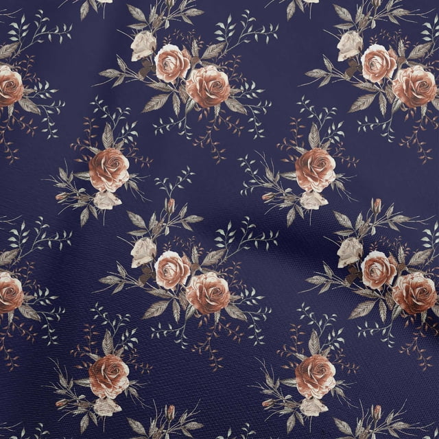 oneOone Viscose Chiffon Navy Blue Fabric Florals Craft Projects Decor Fabric Printed By The Yard 42 Inch Wide