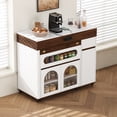 thumbnail image 2 of Table à Manger Extensible avec Dessus Pliant Extra-Long Noyer + Blanc Crème Rolling Kitchen Island avec Tiroirs, 2 of 17