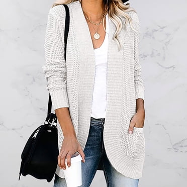 HWRETIE Women's Long Knit Cardigan Open Front Long Sleeve Sweater Coat With Pockets Casual Lightweight Outerwear For Fall Winter