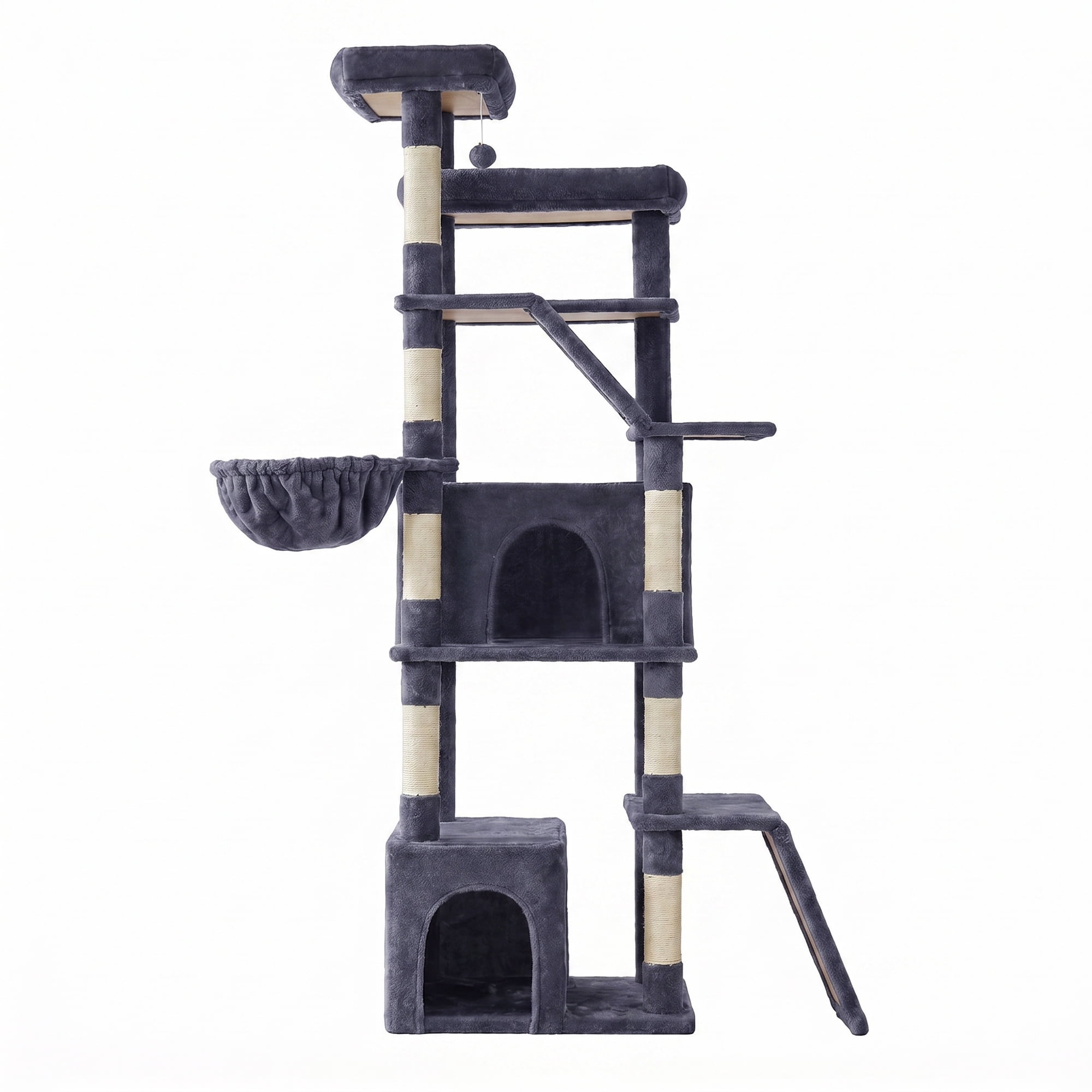 184.5 cm Tall Cat Tree Tower with Scratching Posts and Boards for Indoor Cats, Dark Grey