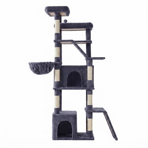 184.5 cm Tall Cat Tree Tower avec des poteaux et des planches pour les chats d'intérieur, gris foncé