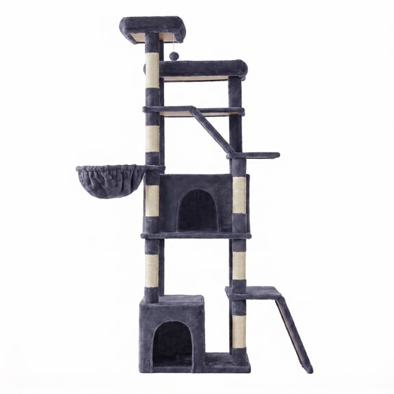 Arbre à Chat Tour de 184,5 cm de Hauteur avec Poteaux et Planches à Griffer pour Chats d'Intérieur, Gris Foncé