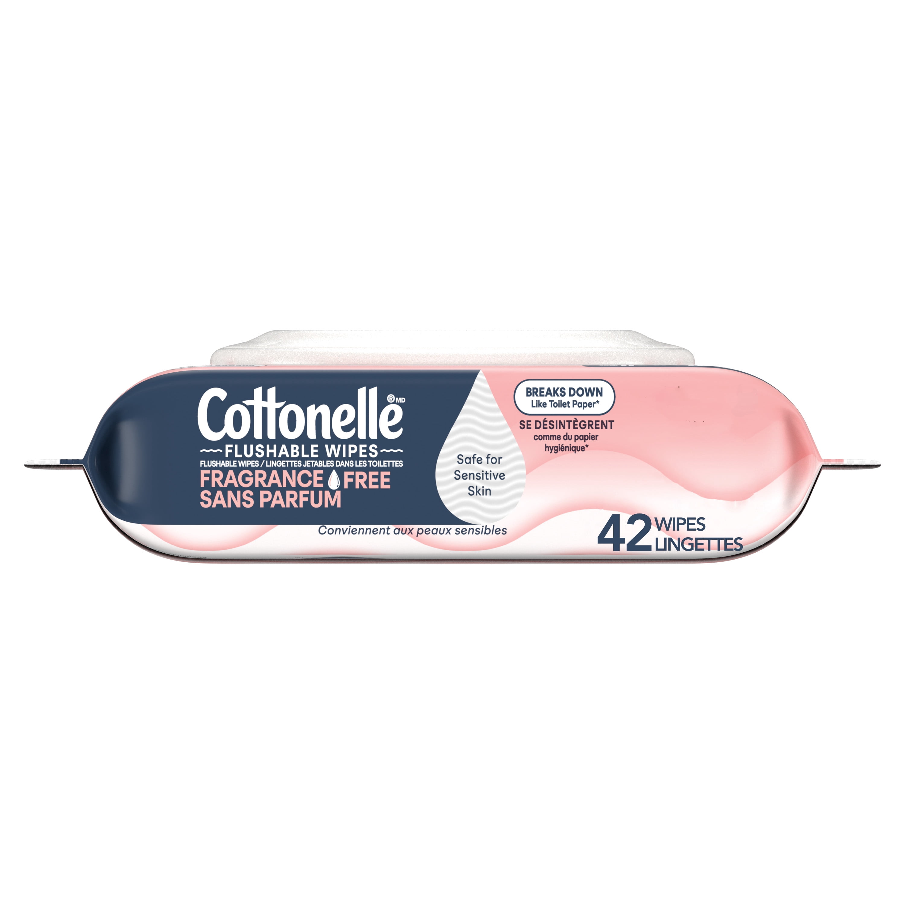 Cottonelle Fragrance Free Flushable Wipes, Rigid Flip Top, 1x, 42ct