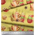 thumbnail image 3 of Soimoi Yellow polyester Crepe Fabric Kettle & Cups Kitchen Printed Fabric 1 Yard 52 Inch Wide, 3 of 4