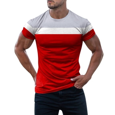 LUOGENLI Male T-shirts for Mens Mens Fashion T Shirt Short Sleeve Crewneck Muscle Workout Athletic Shirt Cotton Tee Shirt Top Mens T-shirts Graphic Tees Easter Red L