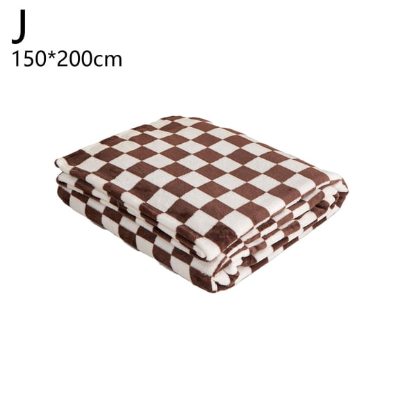 Checkered Flannel Blanket Warm Soft Sofa Bed Travel Blanket Car Quilt M5K3