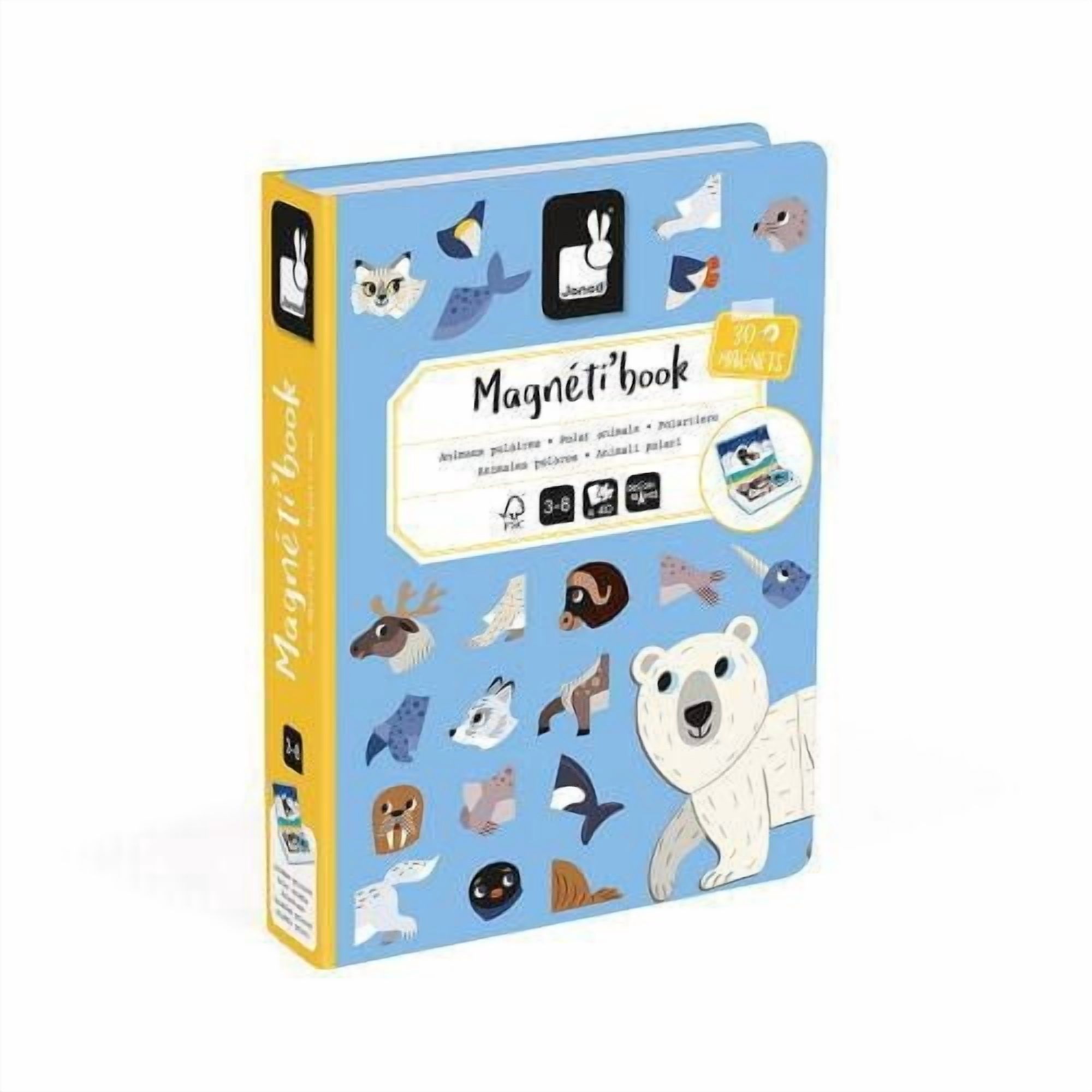 Janod - Magnéti'Book Animaux Polaires - Jeu éducatif magnétique 30 aimants + 10 modèles - Jouet pour enfants en carton FSC - Développe la motricité fine et l'imagination - Adapté aux enfants à partir