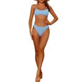 thumbnail image 2 of Women's 2 Piece Ribbed Bikini Sets, Adjustable Spaghetti Straps Sports Swimwear Bathing Suits Light Blue L, 2 of 5