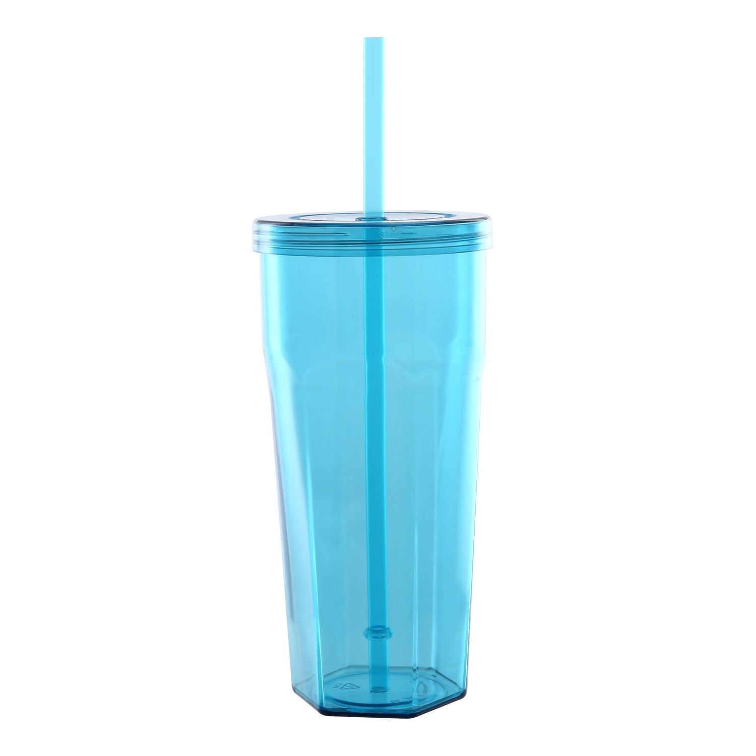 Gobelet en plastique Mainstays de 59 cl avec couvercle à visser et paille bleu