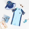 thumbnail image 3 of Sunnyoo Toddler Boys' One-Piece Swimsuit Short Sleeve Quick Dry UPF50+ Rash Guard Bathing Suit with Hat, 3 of 3
