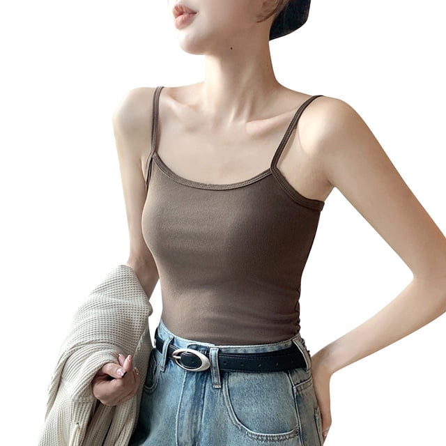 Timegard Womens Tank Top Scoop Neck Spaghetti Strap Solid Color Casual Slim Fitting Camis Tee Shirts