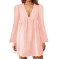 thumbnail image 1 of MAWCLOS Robes Mini Amples Ajourées pour Femmes Fête Manches Évasées Robe Courte Rose P, 1 of 2
