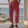 thumbnail image 1 of FcBaudy Full Length Pants Men's Casual Holiday Pocket Drawstring Solid Color Elastic Waist Cropped Pants Men Pants, 1 of 4