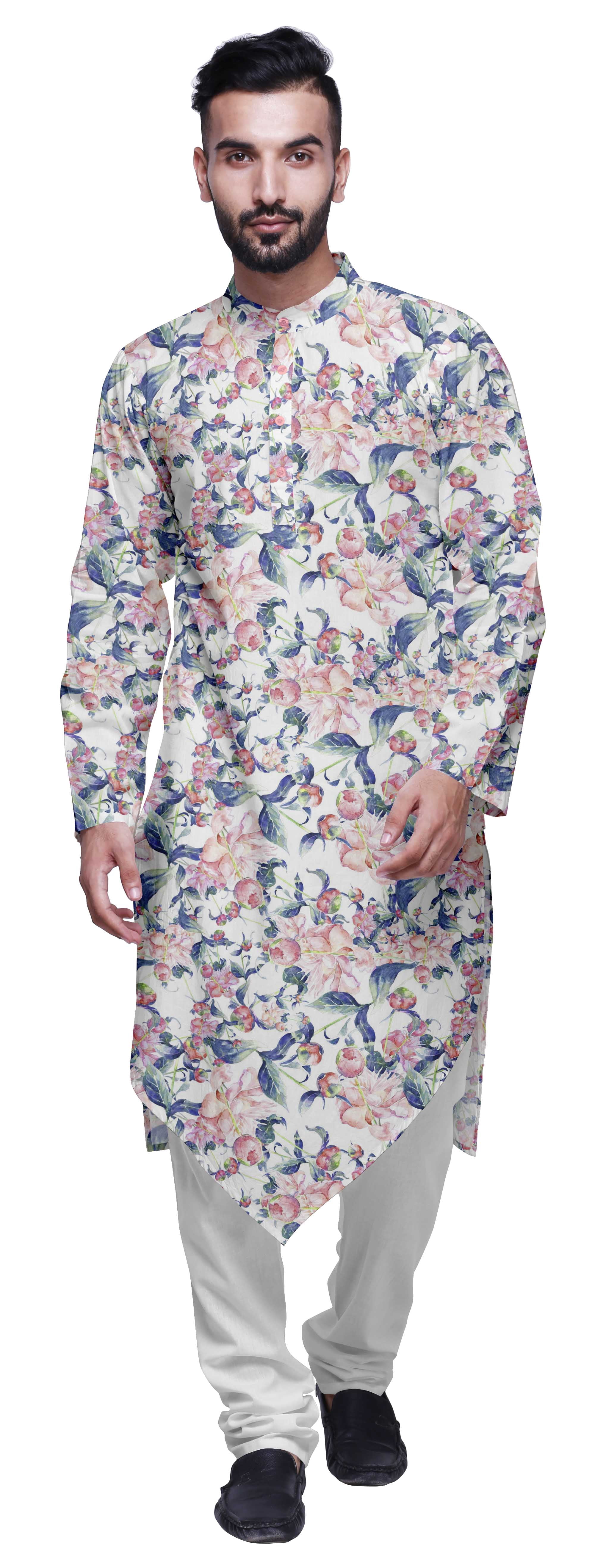 Atasi Kurta pour Homme à Col Mandarin Indien, Kurta Imprimée à Boutons, Vêtements Ethniques