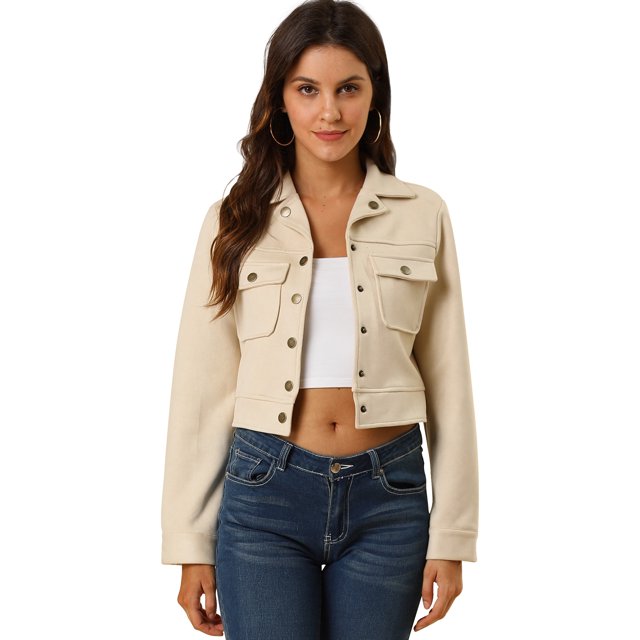 INSPIRE CHIC Veste Moto Courte en Faux Suède pour Femme à Col Rabattu