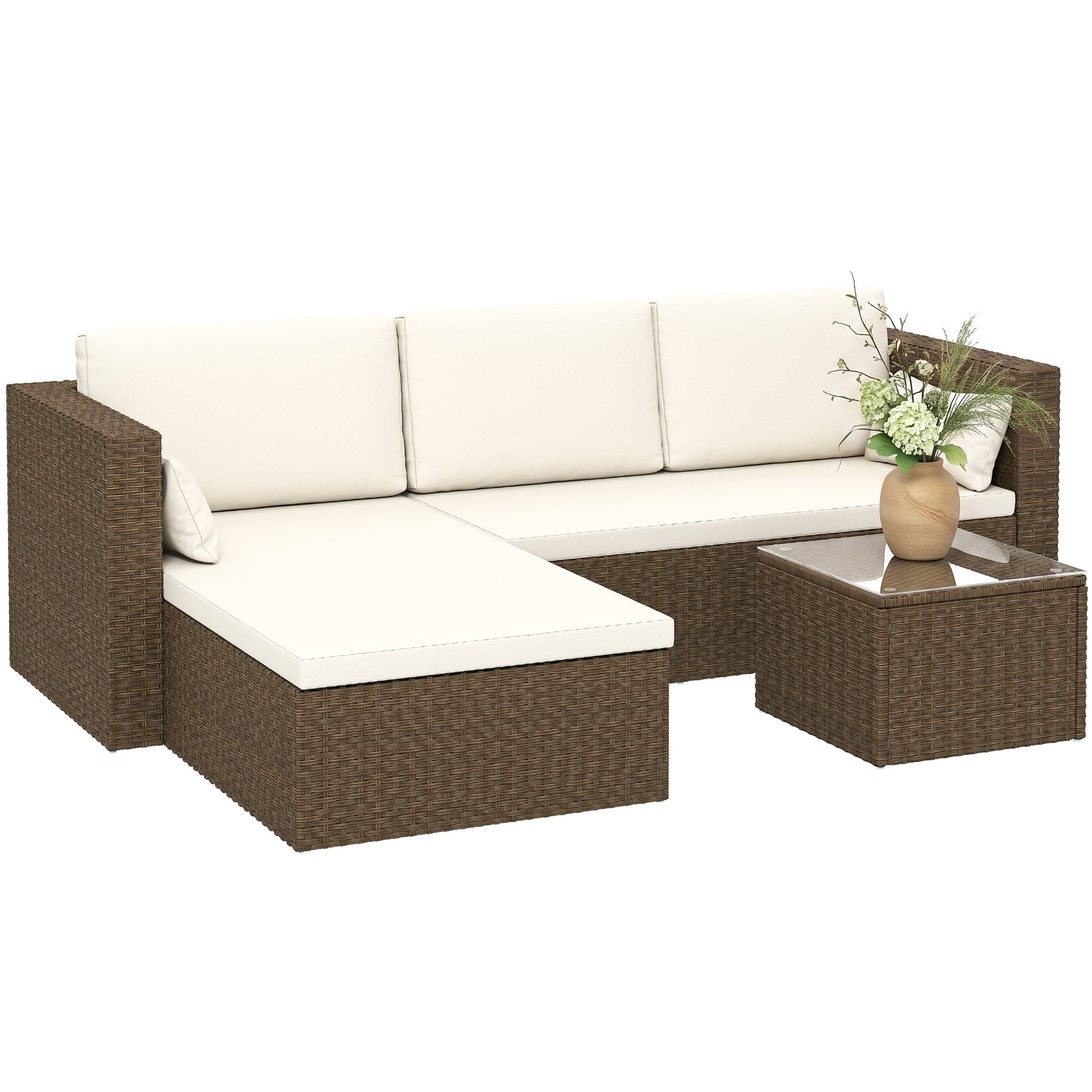 Outsunny Ensemble de Mobilier de Patio 3 Pcs, Ensemble de Canapé d'Extérieur en Rotin Osier