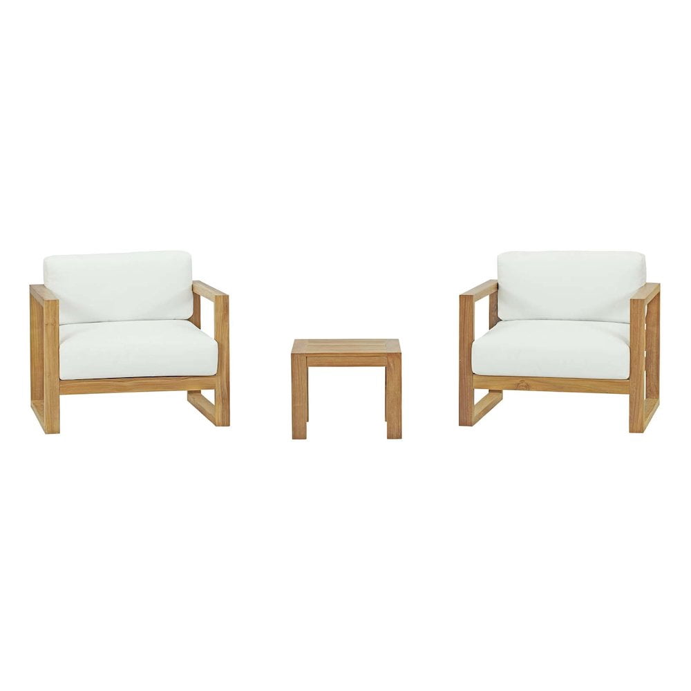 Modway Upland Ensemble de Mobilier de Patio Extérieur en Teck de 3 Pcs en Blanc Naturel