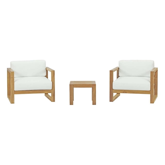 Modway Upland Ensemble de Mobilier de Patio Extérieur en Teck de 3 Pcs en Blanc Naturel