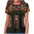 thumbnail image 1 of Birdeem Blouses for Women Womens Retro Ethnic Style Printed Short Sleeved Round Neck Top, 1 of 12