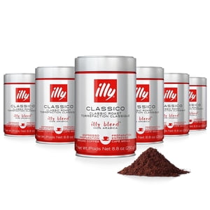 Illy Café Espresso au sol, Rôti moyen Classico, 100% Arabica, 8.8 oz, paquet de 6
