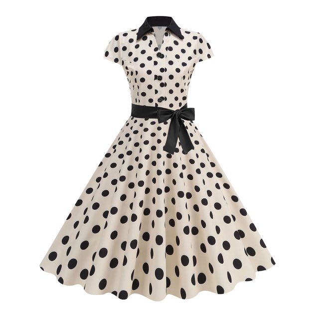 Offre à Durée Limitée Iumwxz Robe à Col à Revers à Manches Courtes pour Femmes Fermeture Éclair Boutons Robe Rétro à Volants avec Ceinture Robes à Pois Robes pour Femmes Robe Habillée pour Porter par-Dessus