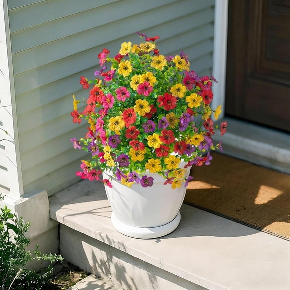 Weloille Artificial Violet Ground Insert Flower 1 Piece, Upgraded Anti Sink Round Base Fake Flower, UV Resistant Outdoor Decorative Plant, Suitable for Garden Yard Pathway Patio Decoration