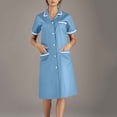 thumbnail image 2 of Xfvqtps Robe d'Infirmière pour Femmes avec Poches Bouton Manches Courtes Col à Revers Robe de Travail Bleu Clair, 2 of 6