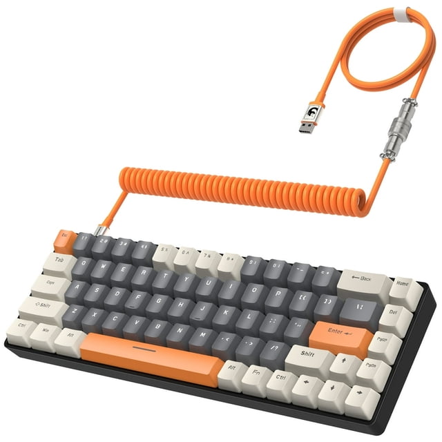 HAOAN T8 Clavier de Jeu 60 % 68 Touches Compact Mini Clavier Mécanique Filaire avec 18 Commutateurs Bleus Rétroéclairés RVB Chroma Câble de Clavier Bobiné USB-C pour PC Portable Mac XBOX - Bleu Blanc