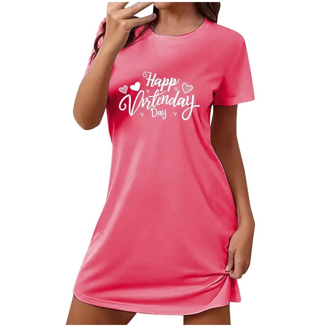 Amzcrzy Pyjamas pour Femmes Mode Imprimé Cœur Valentines Day Robe Décontractée Confortable à Manches Courtes Chemises de Nuit pour Femmes Valentines Day Cadeaux