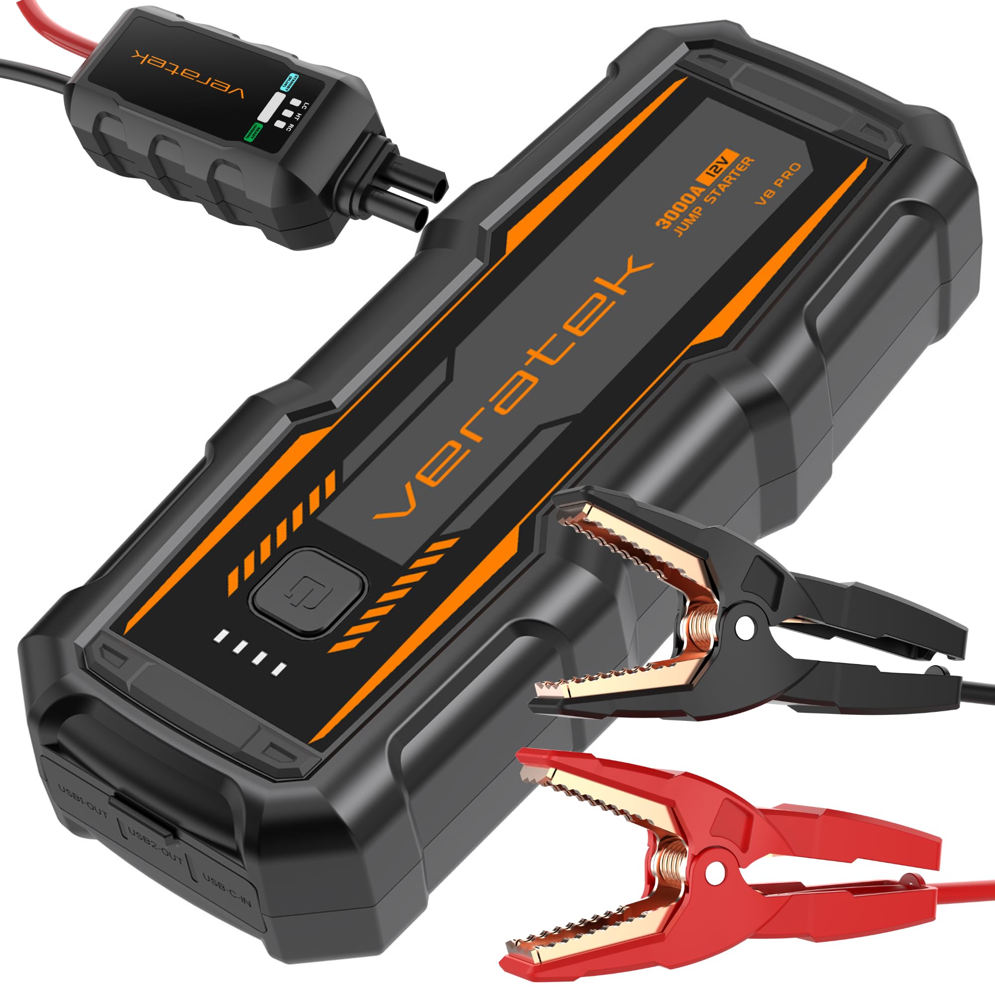ReelCharge V8 Pro 3000A Car Battery Jump Starter Portable (8.0L Gas & 6.0L Diesel) &acirc; 12V Lithium Battery Booster Pack with S
