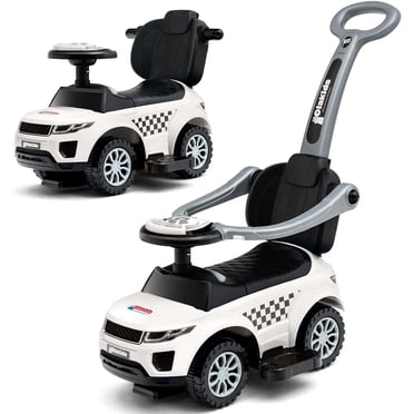 OLAKIDS 4 in 1 Ride on Push Car, Toddlers Stroller Sliding Walking Toy with Horn, Music, Lights, Removable Guardrails and Handle, Underneath Storage, Baby Foot-to-Floor Walker for Boys Girls