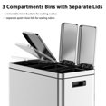 thumbnail image 2 of 2 x 4-Gallon Garbage Can for Kitchen, 2 Compartments for Recycling and Trash, Plastic Inner Buckets and Hinged Lids, Wide Stainless Steel Shape (15 + 15 for 30L Total), Silver, 2 of 7
