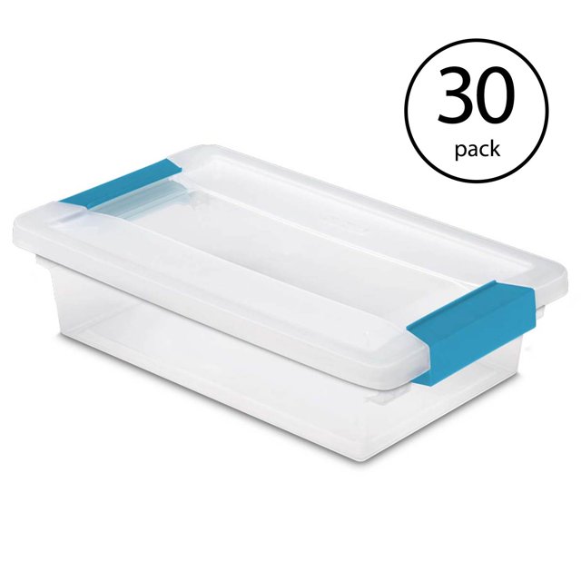 Sterilite Small File Clip Box Clear Storage Tote Container with Lid (30 Pack)