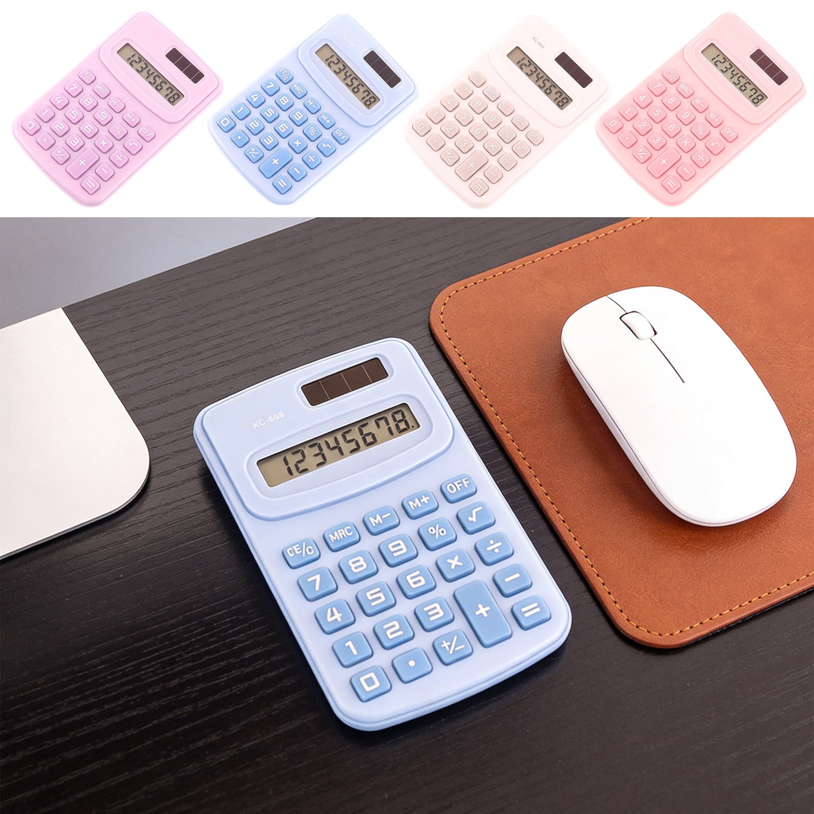 Kadlawus 4Pcs Mini Portable Pocket Calculator for Office, 8-Digit LCD Display Handheld Calculator, Sensitive Button Basic Calculator for Study, Home, Business, Daily Calculation