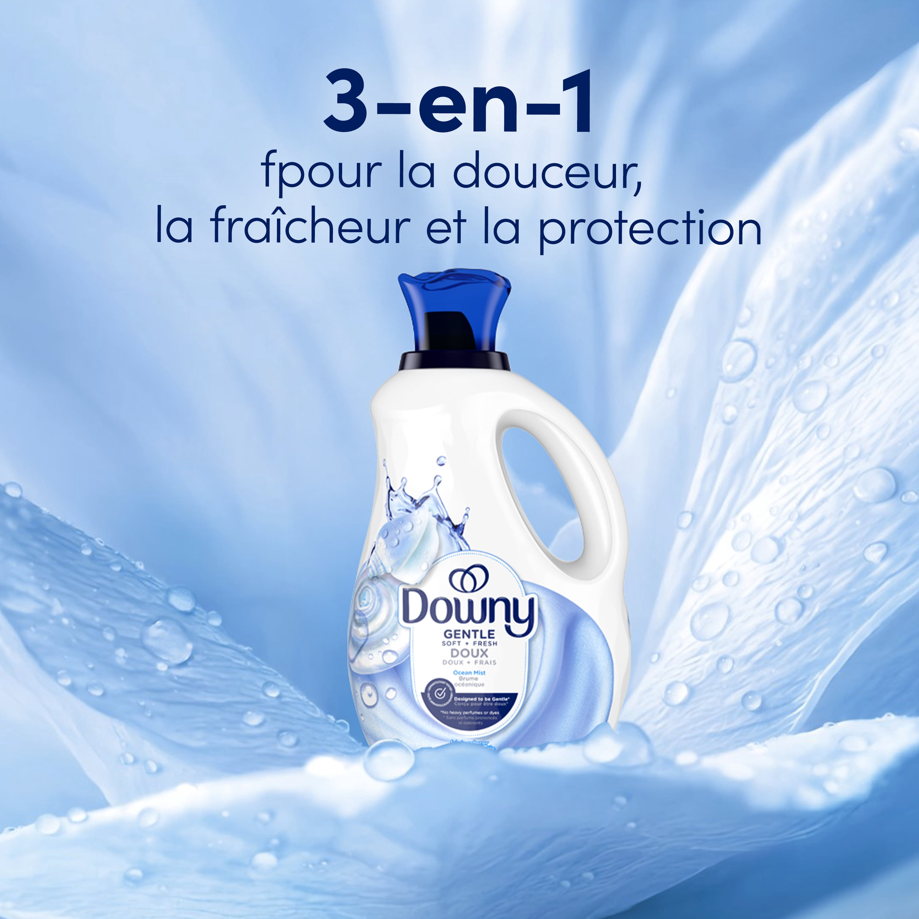 Assouplissant textile liquide Downy Doux et Frais, parfum Brume océanique, assouplissant textile liquide conçu pour être doux pour la peau, 138 brassées, 2,76 L