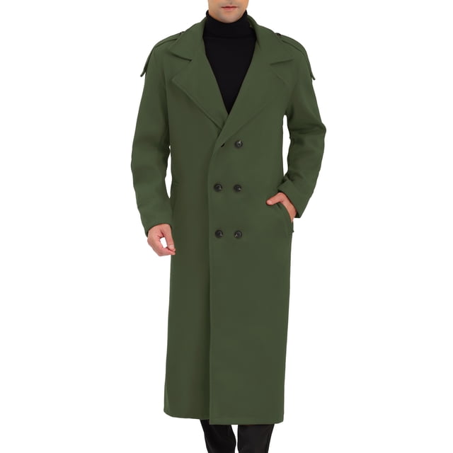INSPIRE CHIC Men's Winter Pea Coat Notch Lapel Double Breasted Solid Color Overcoat M Olive Green