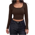 thumbnail image 1 of Yuyuzo Crop Tops for Women Ribbed Knit Long Sleeve Scoop Neck Casual Fall Basic Going out Tops, 1 of 7