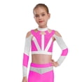 thumbnail image 1 of Eandarui Kids Girls Gymnastics Crop Tops Long Sleeve Shiny Rhinestone Color Block Design with Cross Back Cutout Hot Pink 14, 1 of 5