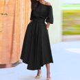 thumbnail image 2 of Robe Bandage pour Femmes Mode Femmes Décontractée Ample Bandage Manches Mi-Longues Uni Col en V Robe Longueur Cheville, 2 of 6