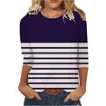 thumbnail image 2 of Meichang Chemises à Manches 3/4 pour Femmes, Hauts Tendance à Blocs de Couleur Rayés, Col Rond, T-Shirts Décontractés, Chemises Coupe Ample, Blouses de Travail Confortables, Chandail, Mode 2024, 2 of 3