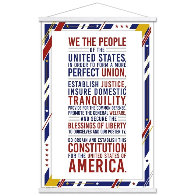 Les États-Unis d'Amérique - Affiche Murale du Préambule Constitution, 22,375 Pouces x 34 Pouces, Montrant le Texte du Préambule en Typographie Rouge et Bleue Audacieuse Encadré d'Une Bordure Patriotique avec des Étoiles et des Rayures en Rouge, Bleu, Blanc et or. Imprimée sur Papier d'Affiche Lustré avec Supports Adhésifs pour une Suspension Facile et Sans Dommages, Convient à la Décoration Murale de la Maison Ou du Bureau.